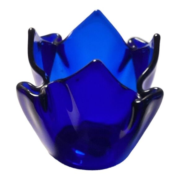 Partylite Sapphire Candle Holder Cobalt Blue Handkerchief Glass Tealight Votive - Picture 2 of 5